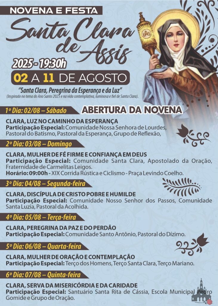 programação da festa de santa clara 2025